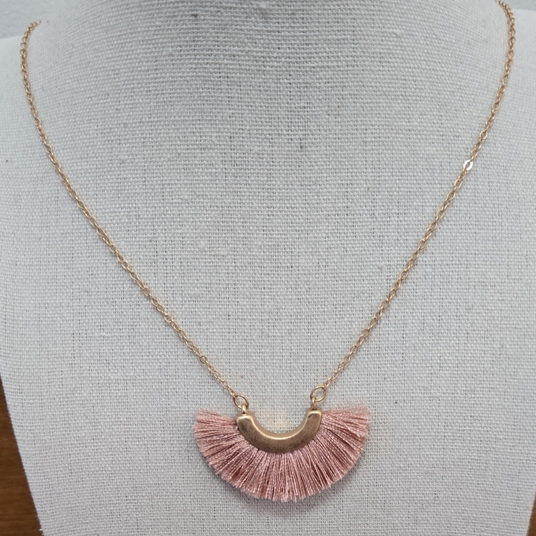 Maurices Peachy Pink Fringed Half Fan Necklace